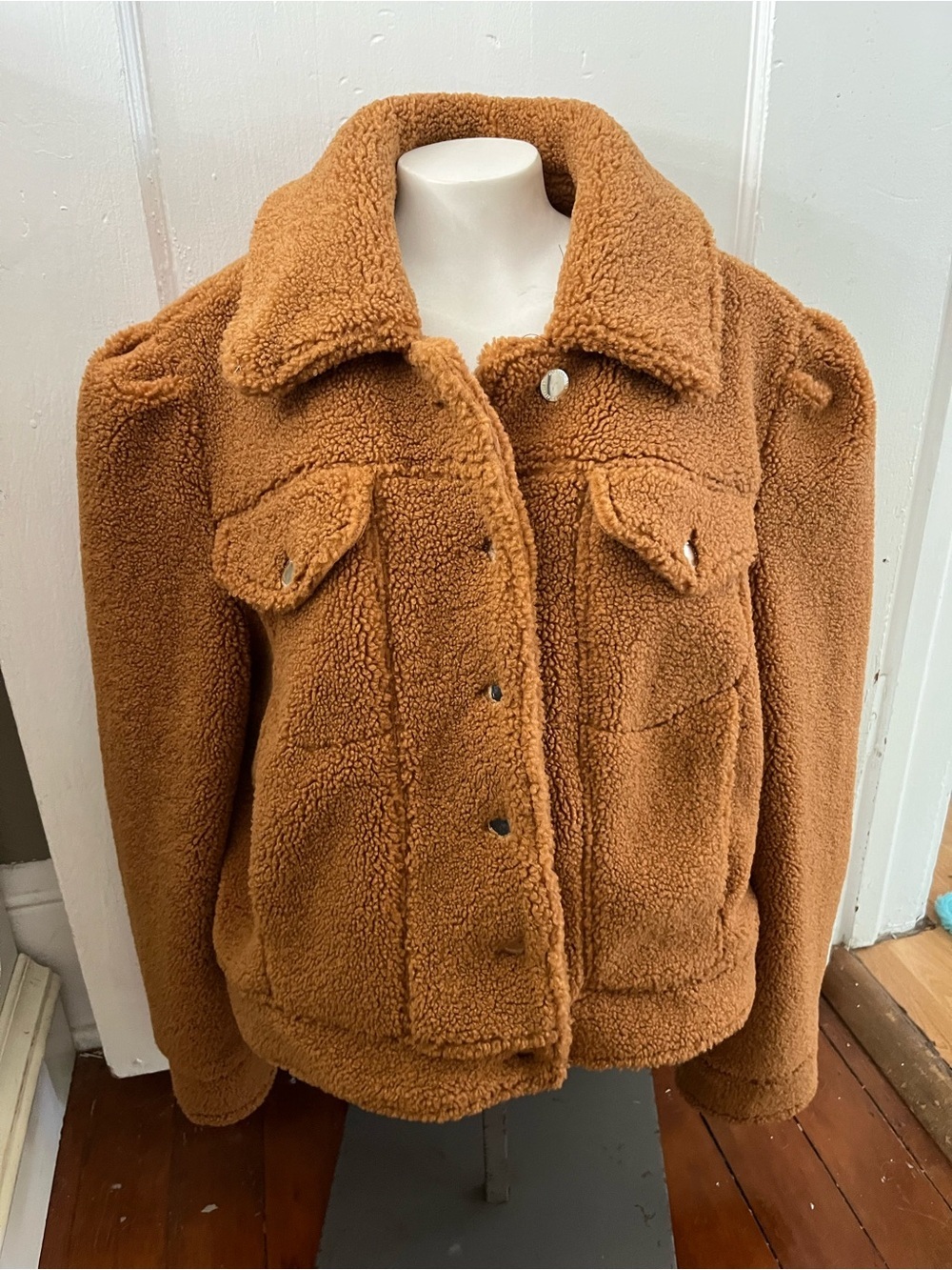 Anthropologie Avec Les Filles Sherpa Trucker Jacket Camel Brown Size L Large - Picture 2 of 13